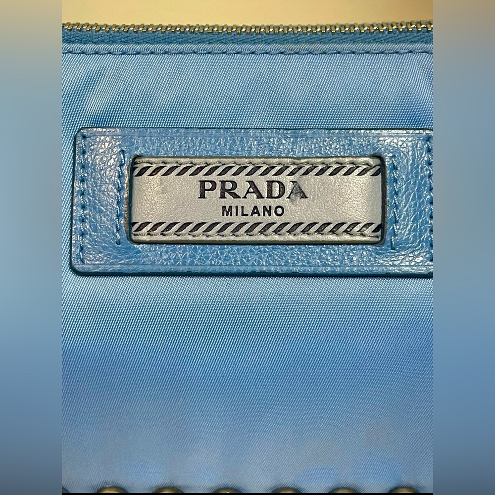 Prada - Tessuto Etiquette Nylon Accessories Pouch | Blue - Silver Studded - Picture 13 of 16